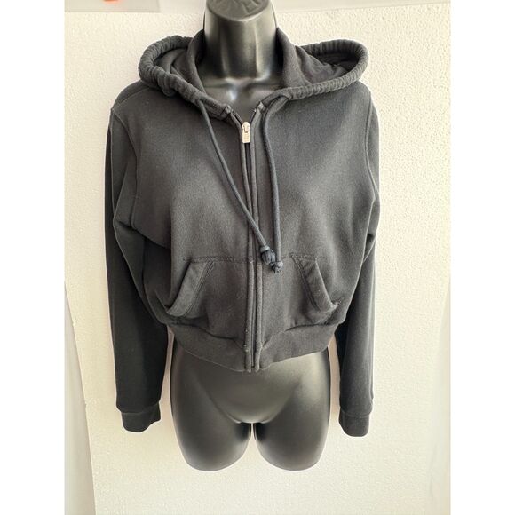 Hollister Crop Feel Good Easy Full Zip Black Long Sleeve Hoodie Sweatshirt S - Picture 1 of 10